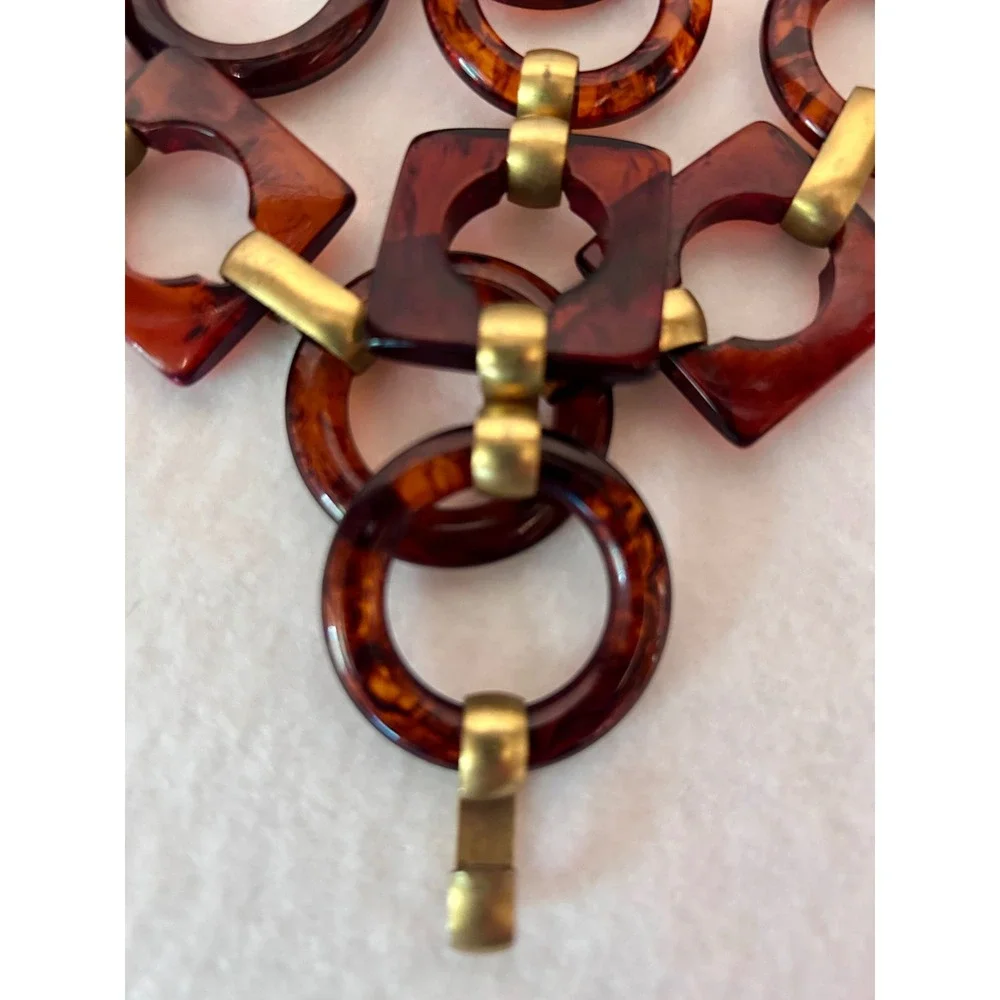 Vintage YSL Yves Saint Laurent Tortoise Resin Geometric Link Chain Belt Gold